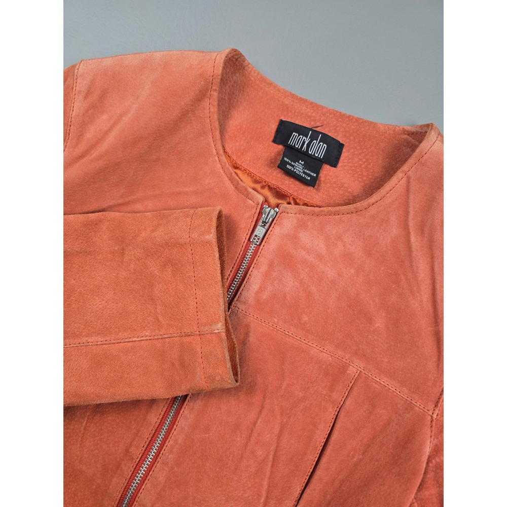 Mark Alan Womens Orange Genuine Leather Suede Zip Up Jacket Size Medium